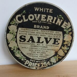 Vintage White Cloverine Salve Tin 2.5"